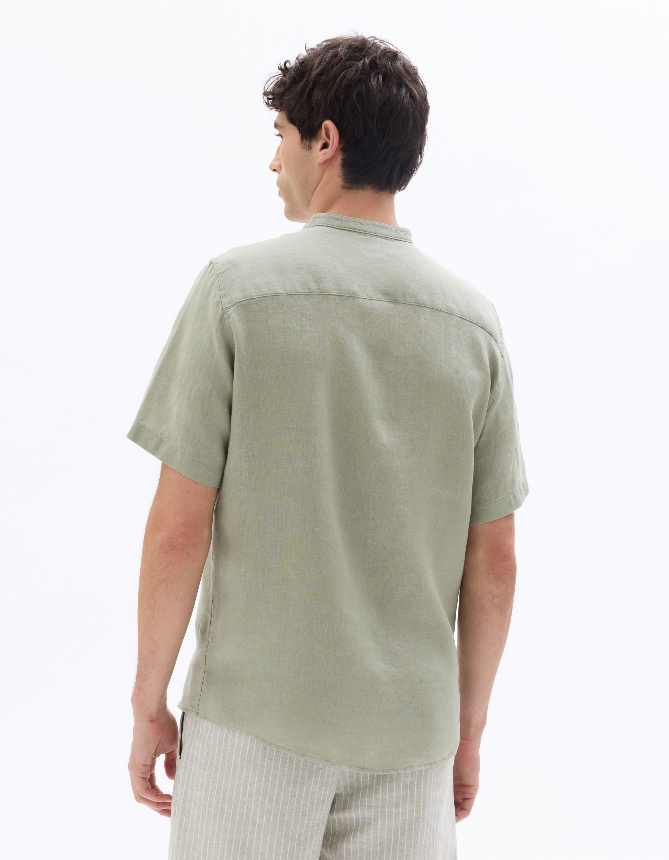 Chemisette regular col mao 100% lin - vert sauge
