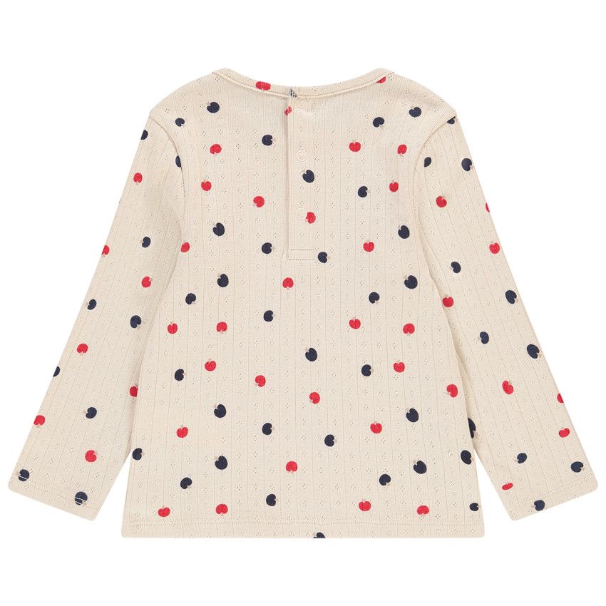 T-shirt manches longues en maille pointelle coton pour bébé fille - Ecru
