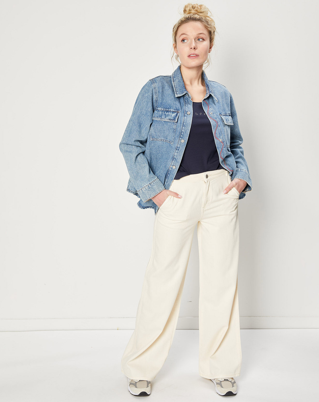 Esprit Jean large Wide en Coton mélangé collection EDC by Esprit écru