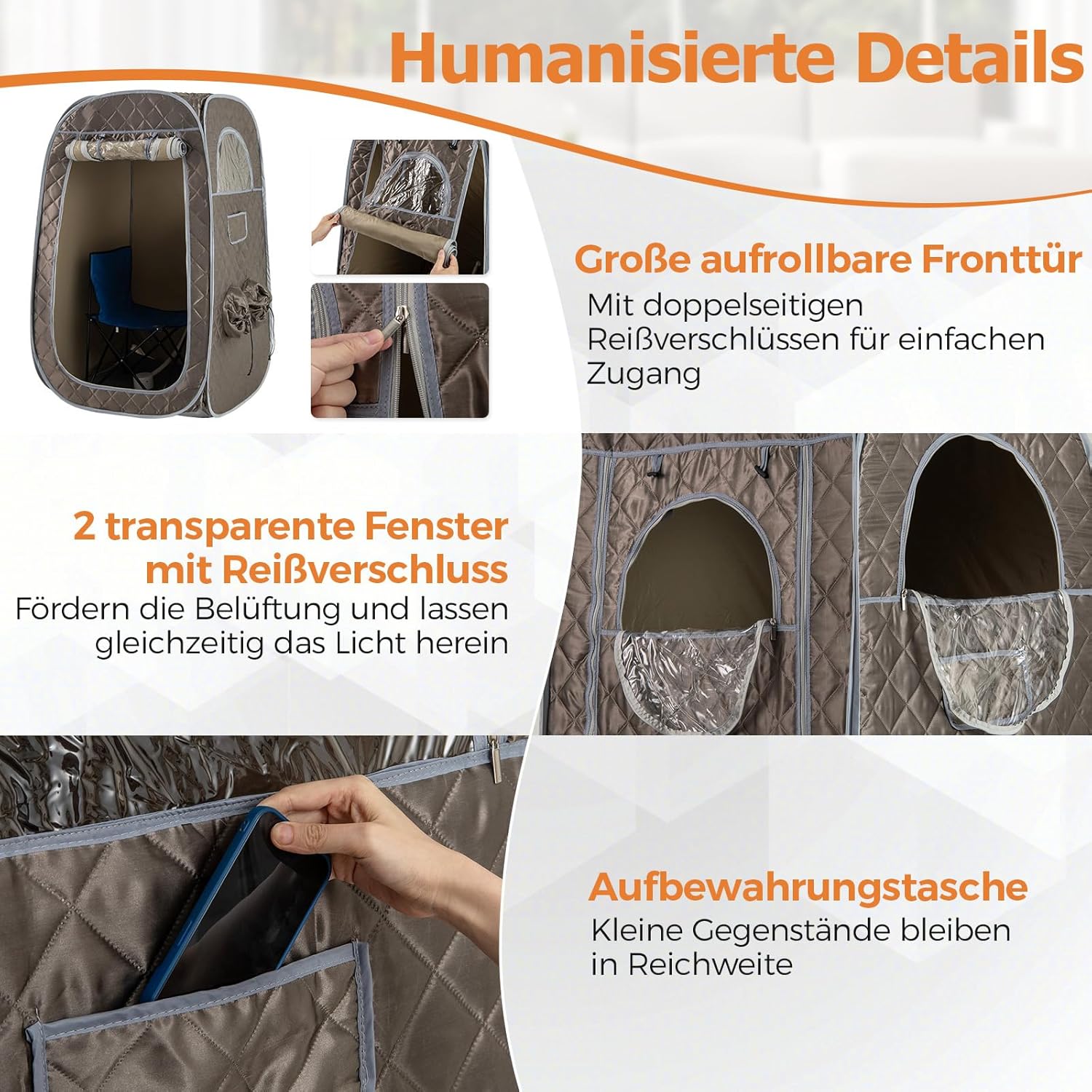 COSTWAY tragbare Dampfsauna, Heimsauna für 1-2 Personen mit 3 Liter Dampfgenerator, Timer, Fernbedienung, Fußmassagegerät & Klappstuhl, Saunazelt Sitzsauna Zuhause, 89 x 89 x 149 cm (Grau)
