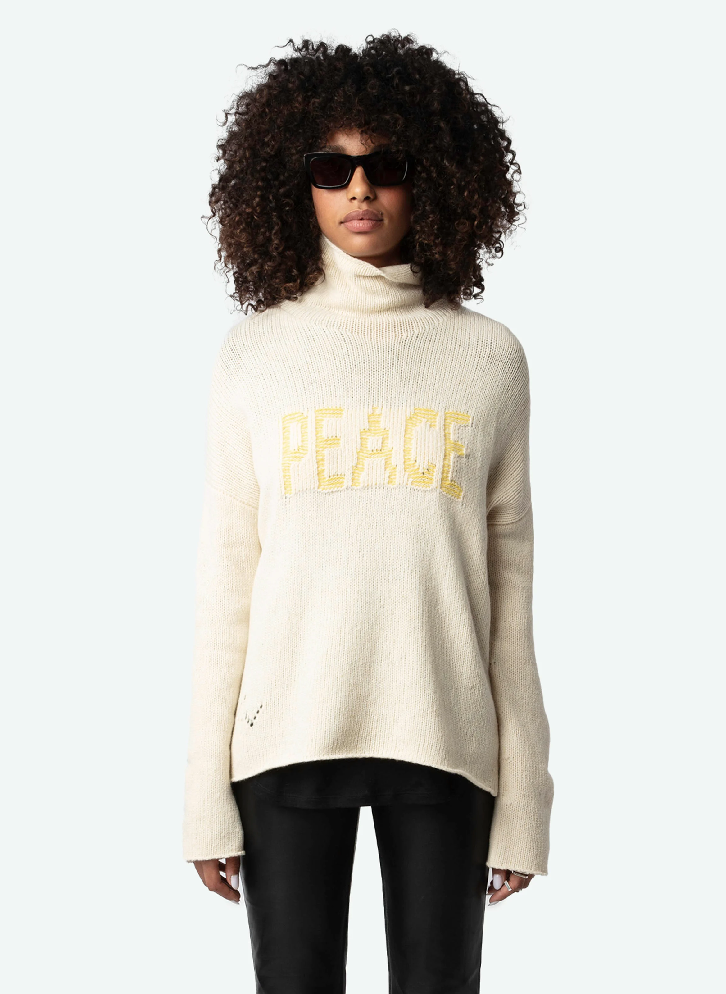 ALMY - Pull col montant ample en laine | Beige