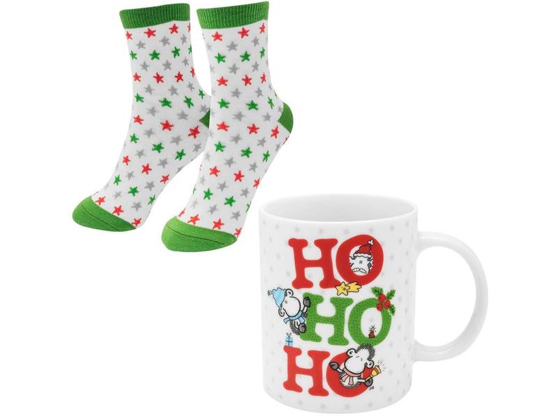 Sheepworld Tasse-Socken-Set Ho Ho Ho Grösse 36 - 40 Gute Laune Geschenk Set