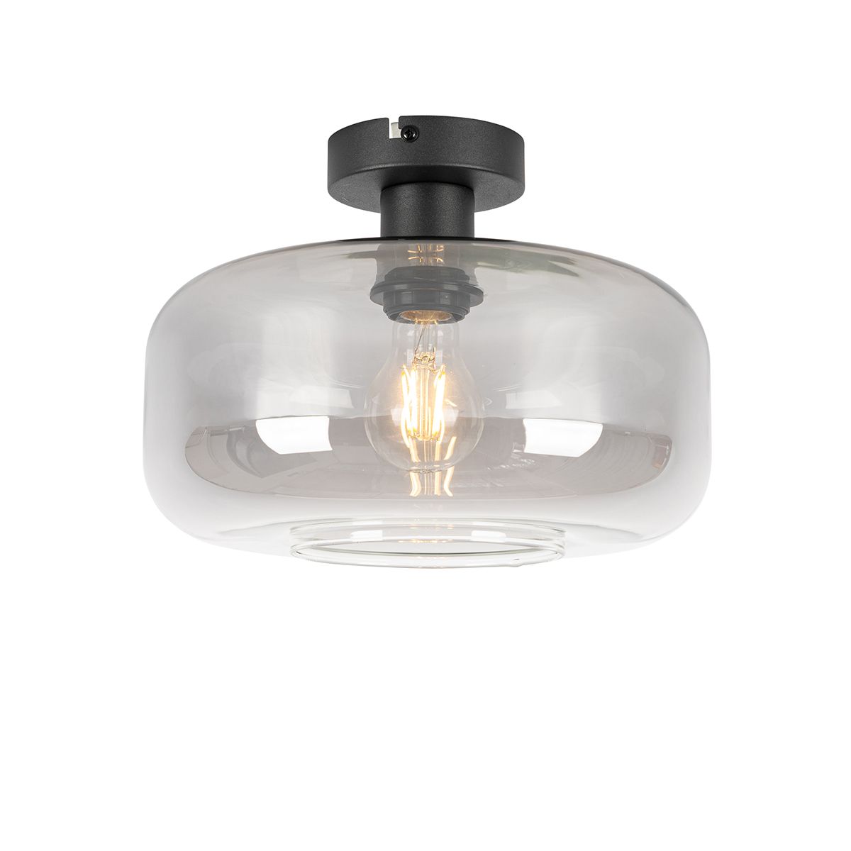 Art deco plafondlamp zwart met smoke glas - Bizle