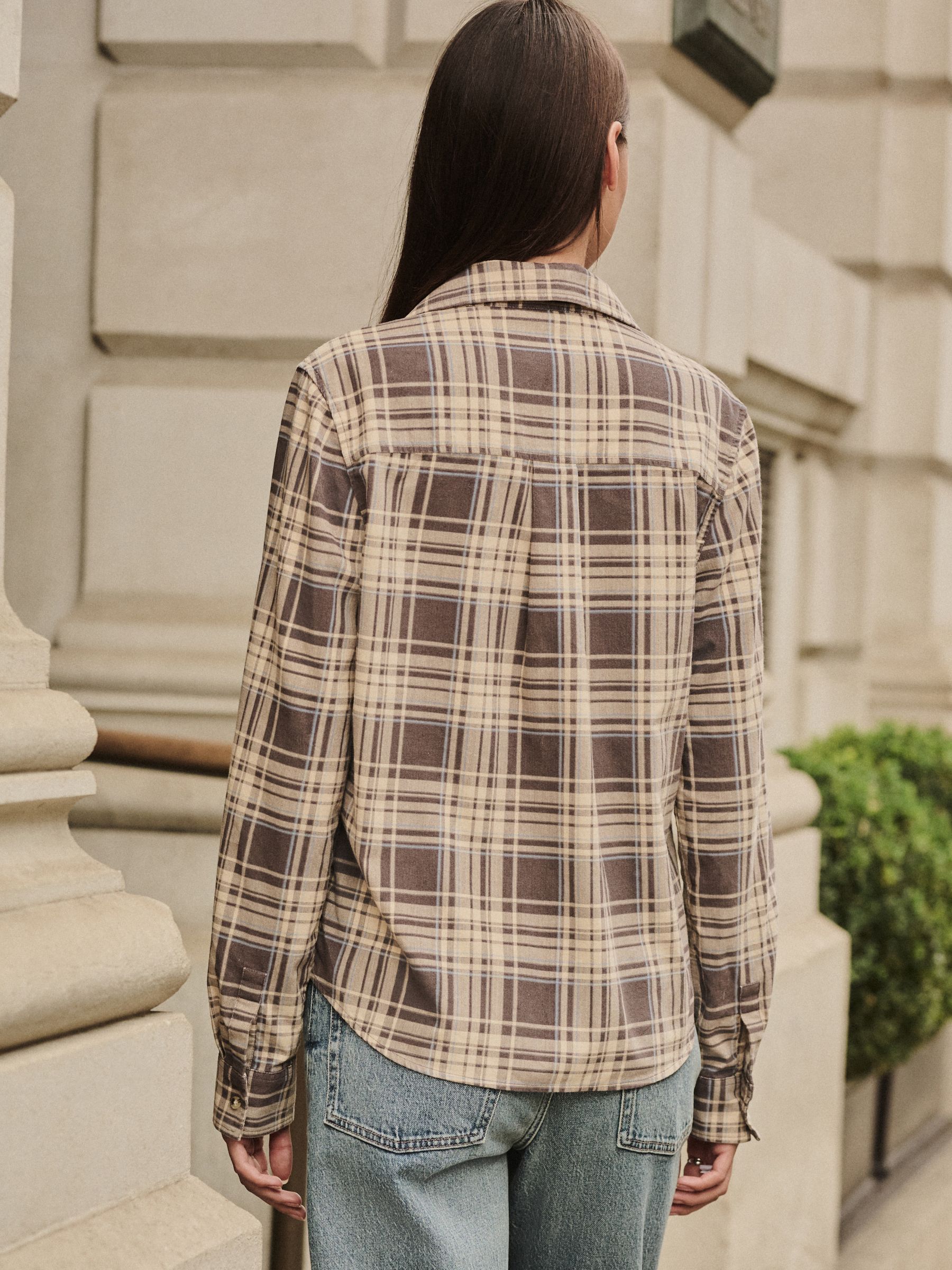 Bruin/Crème Ruit - Corduroy overhemd met lange mouwen
