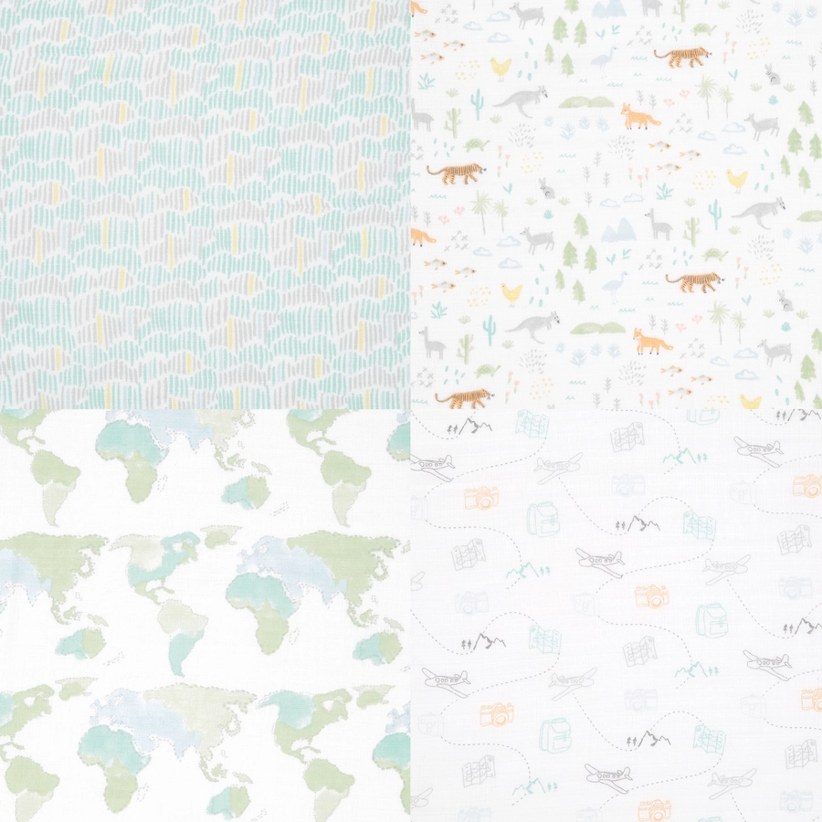 aden + anais™ essentials Baumwoll-Musselin-Pucktuch 4er Pack Voyager