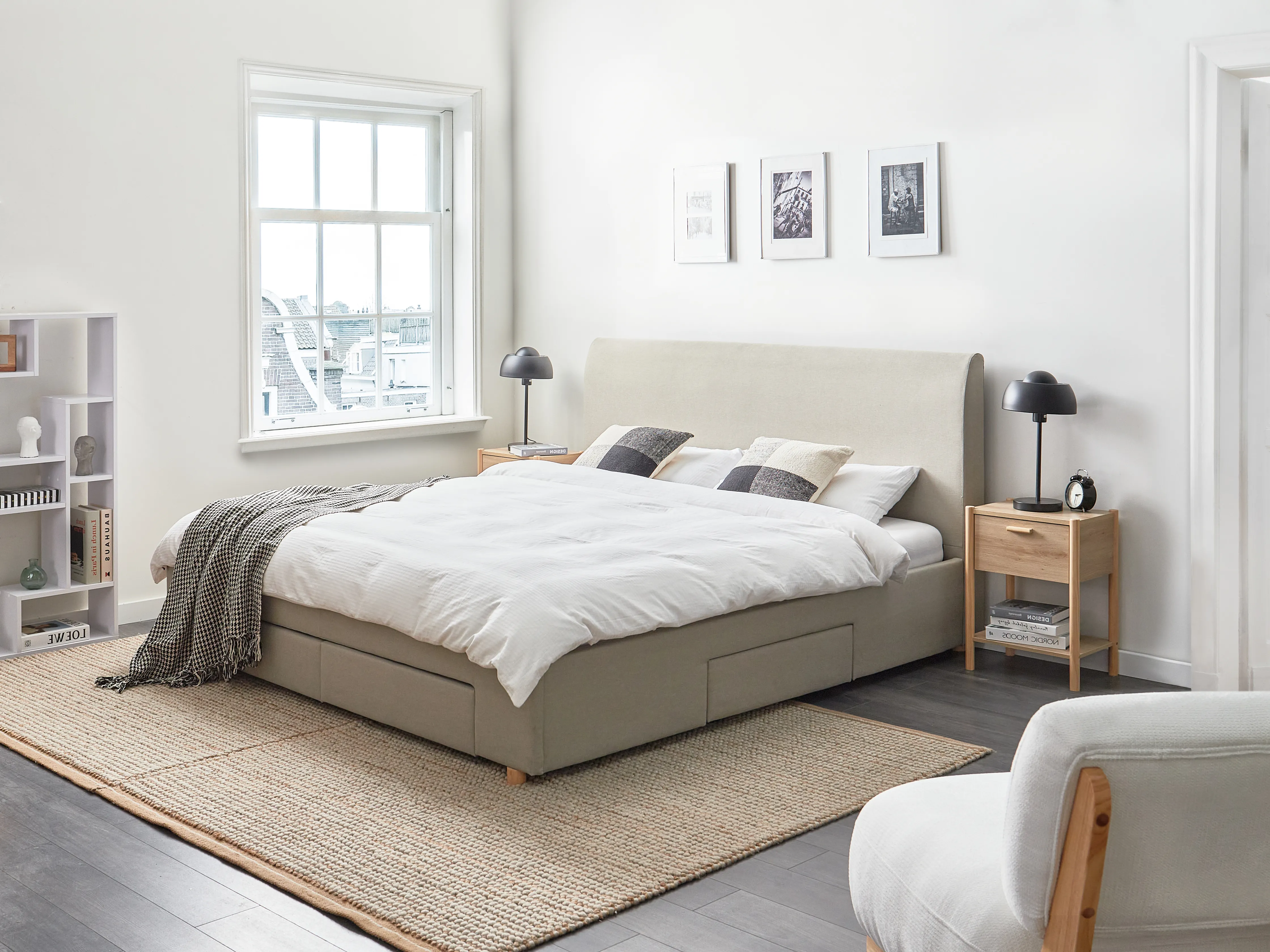 Bed met opbergladen Stof SOUTRIN 180 x 200 cm Beige