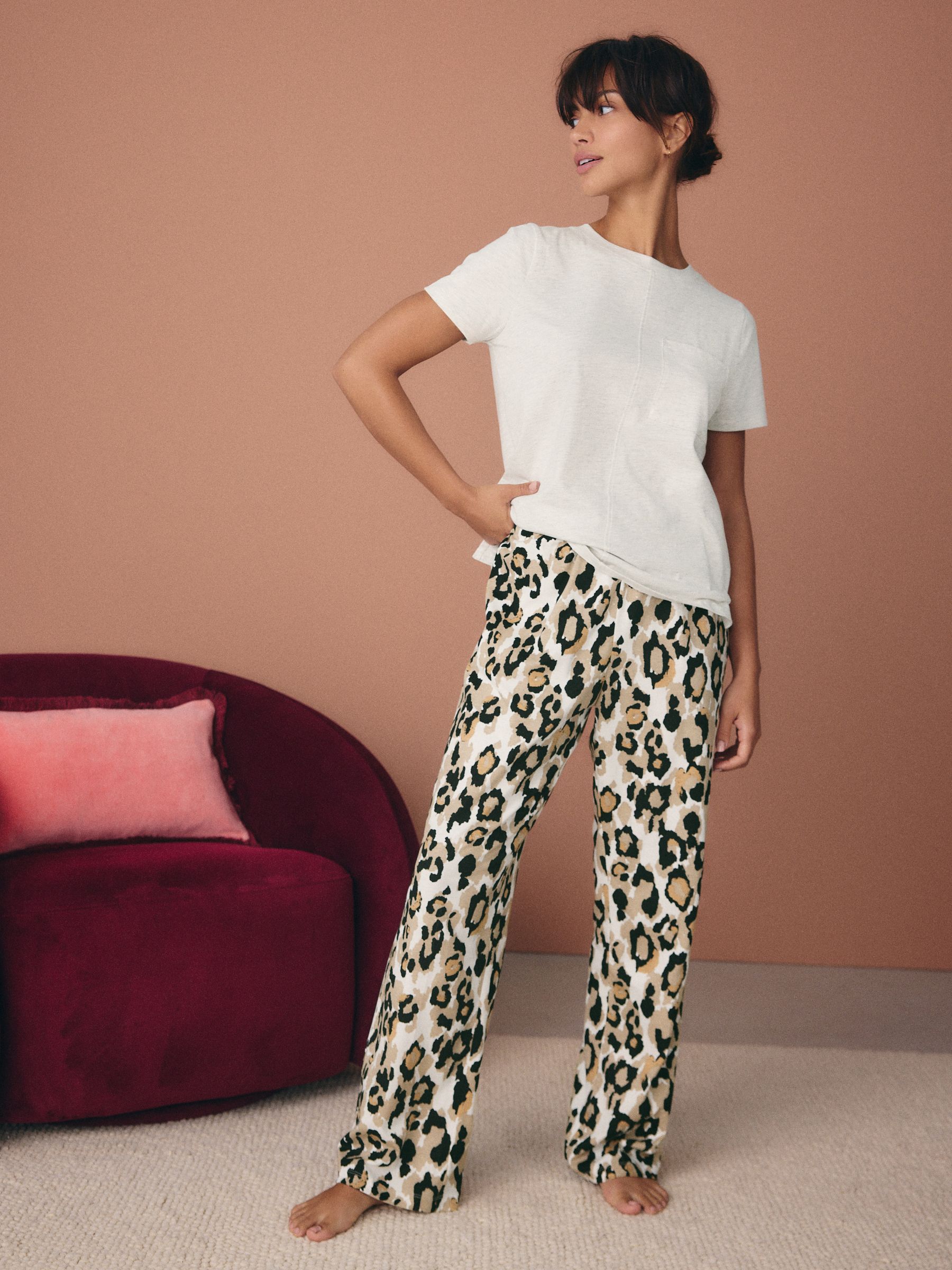 Crème met luipaardprint - Pyjama met korte mouwen