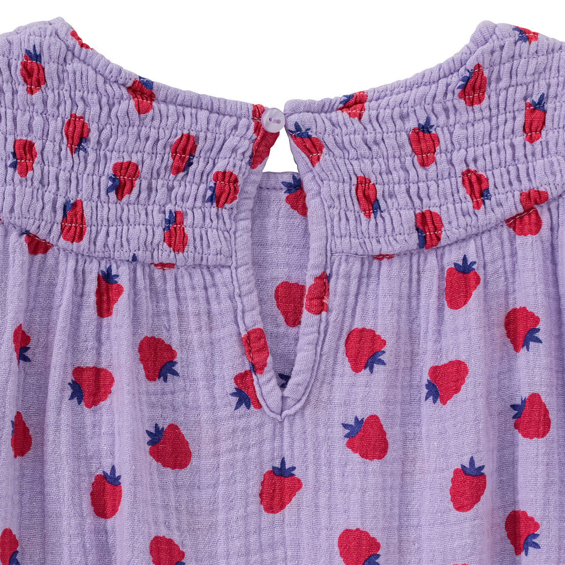 Mädchen Musselin-Kleid mit Erdbeer-Allover helllila