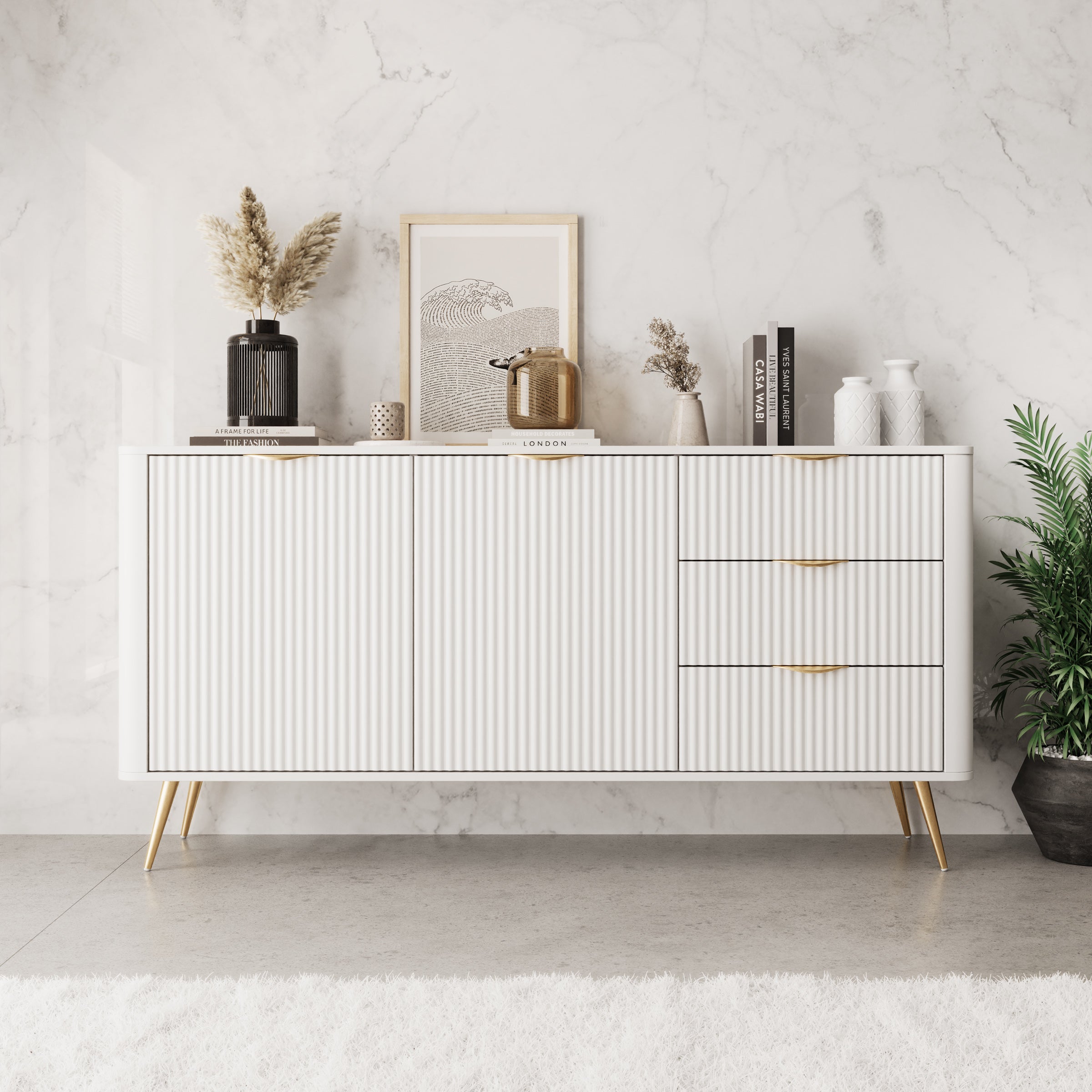 Meubella - Lima - Dressoir - Wit - 163 cm