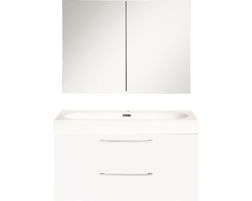 Badkamermeubelset Differnz Somero BxHxD 80 x 170 x 38 cm, frontkleur wit hoogglans met wastafel in mineraal gegoten wit