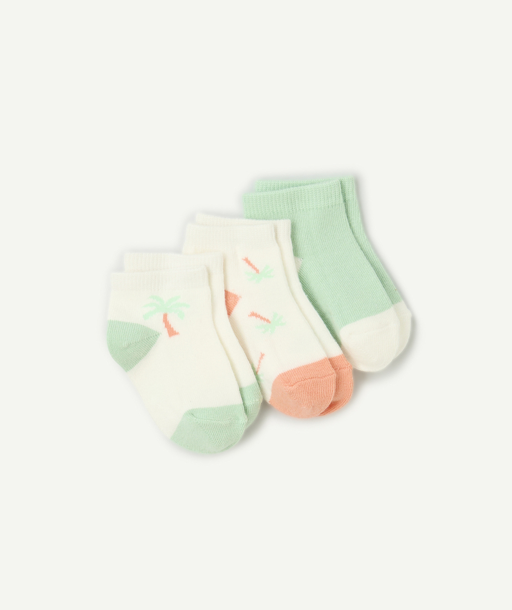 lot de 3 socquettes bébé garçon thème palmiers vert et orange