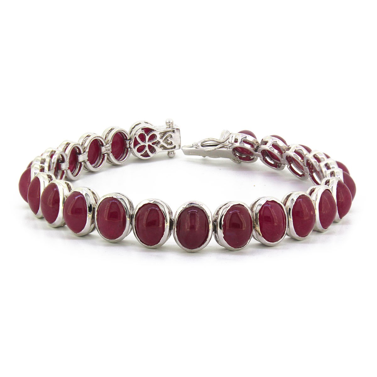 Bracelet Élégant en Argent 925 avec Pierres de Rubis Ovales