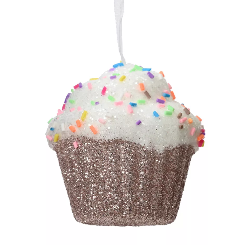 Cupcake de Noël à suspendre (H7 cm) Gourmandise Rose pailleté