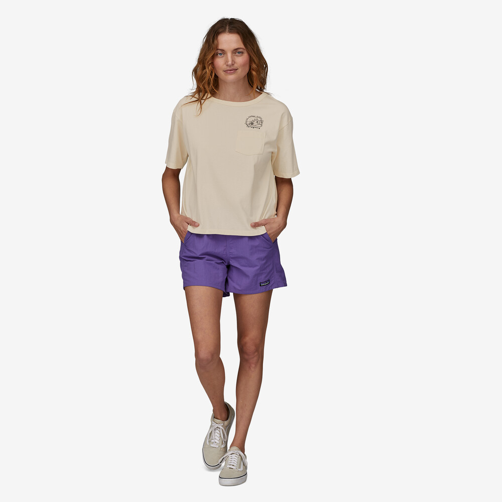Damen-Bio-T-Shirt mit Tasche, locker geschnitten, Aufdruck „Lost and Found“