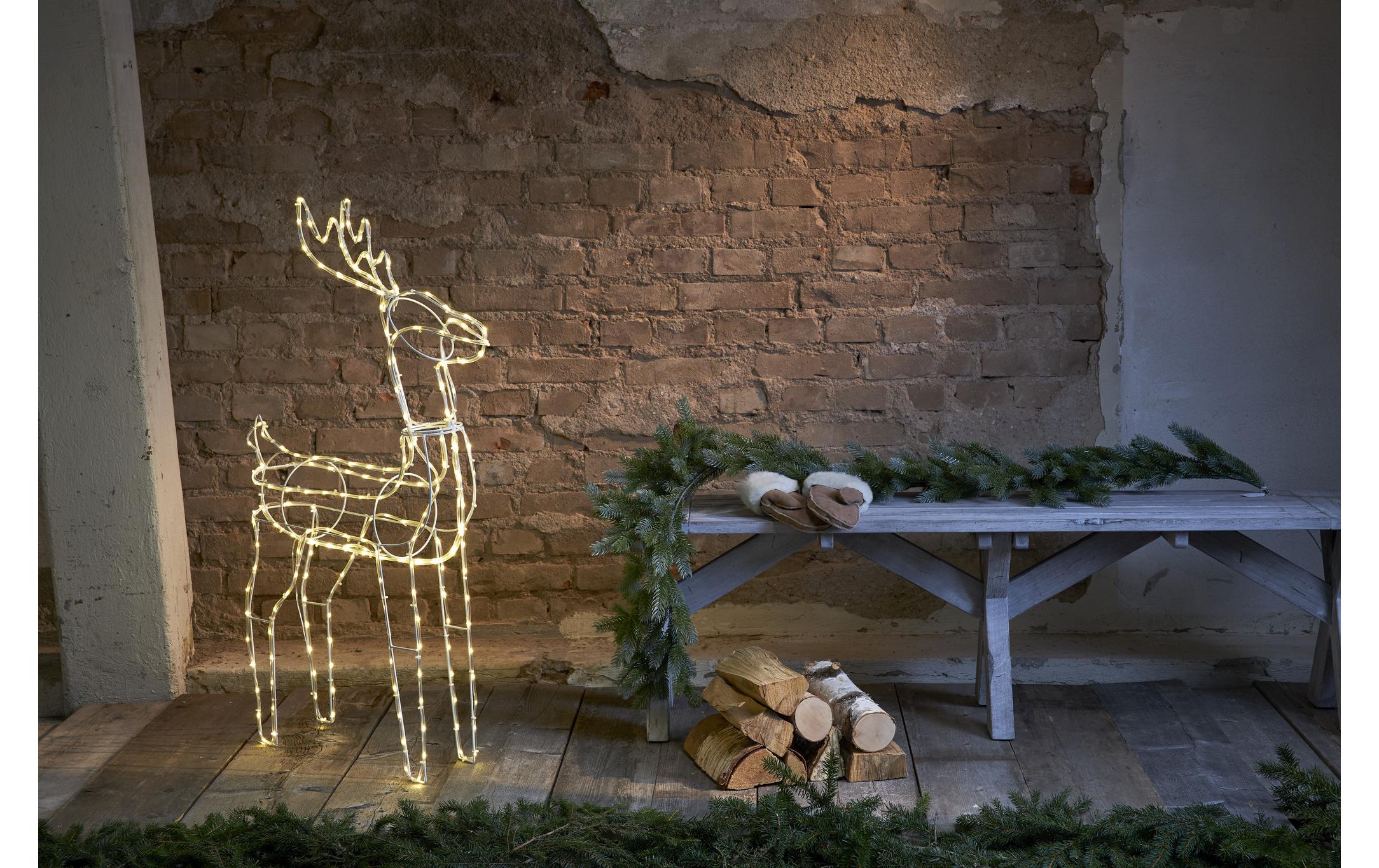 LED-Figur Silhouette Tuby Deer, 105 cm, TransparentLED Hirsch mit Tautropfenlicht in der Röhre