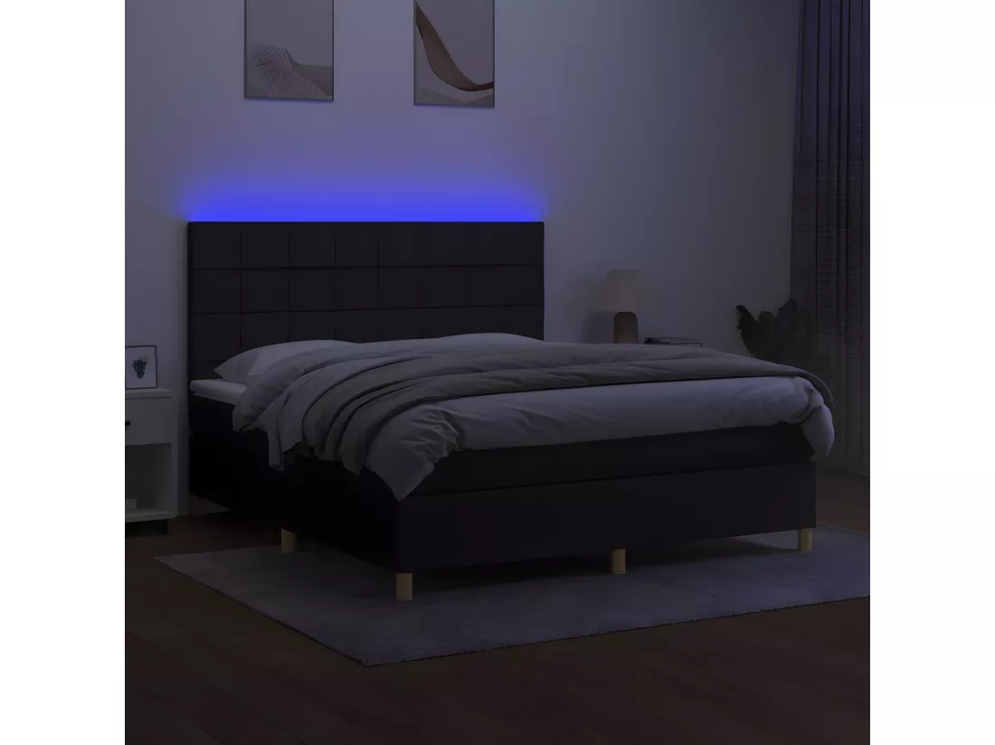 Sommier tapissier avec matelas et LED Noir 160x200 cm Tissu