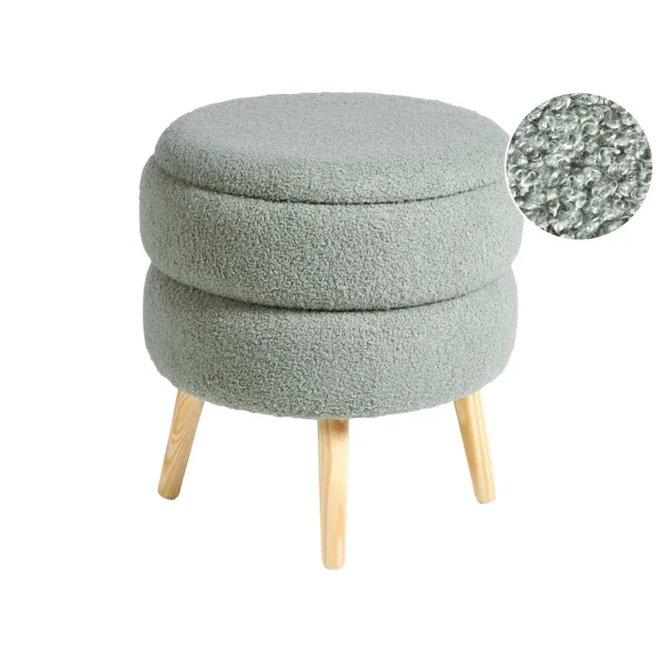OKATON - Hocker met opbergruimte - Groen - Bouclé