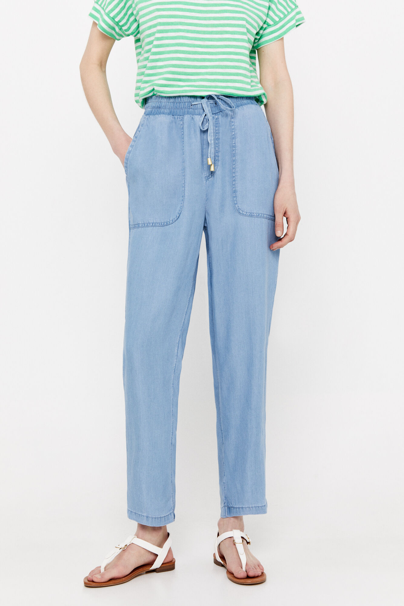 Calças fluidas 100% tencel - Azul escuro