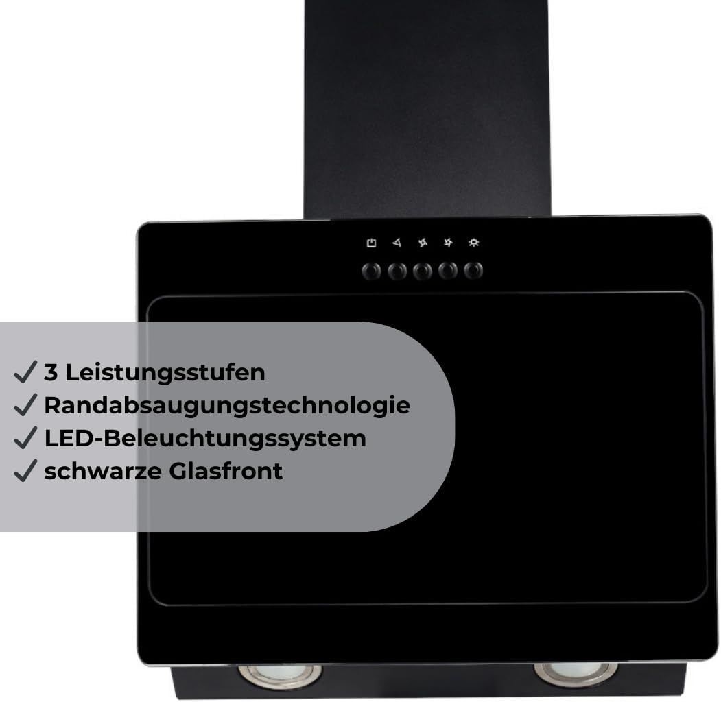 PKM Dunstabzugshaube S22-45BBPY | schwarz | 45cm Breite | Randabsaugungstechnologie