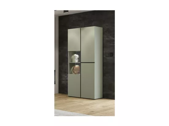 Vitrine haute 2 portes collection HAVANA. Coloris sauge et noir.