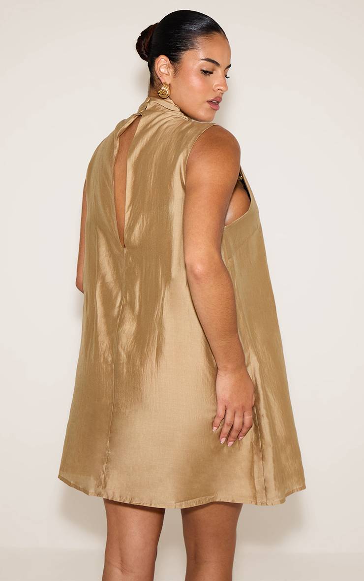 Gris Pierre Robe Droite Grande Taille Col Montant En Organza