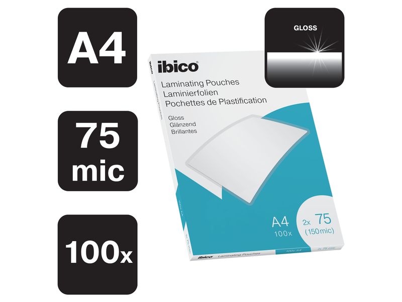 Ibico Laminierfolie Premium A4 75 µm, glänzend, 100 Stück Glänzende Premium Heisslaminierfolien