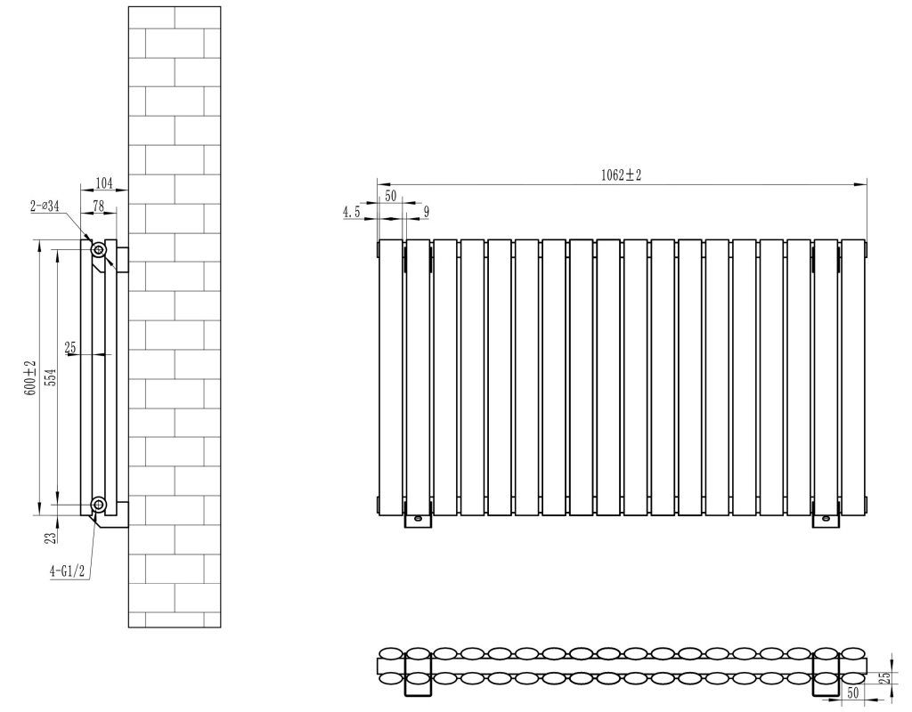 Eastbrook Tunstall dubbele radiator 105x60cm 1652W antraciet