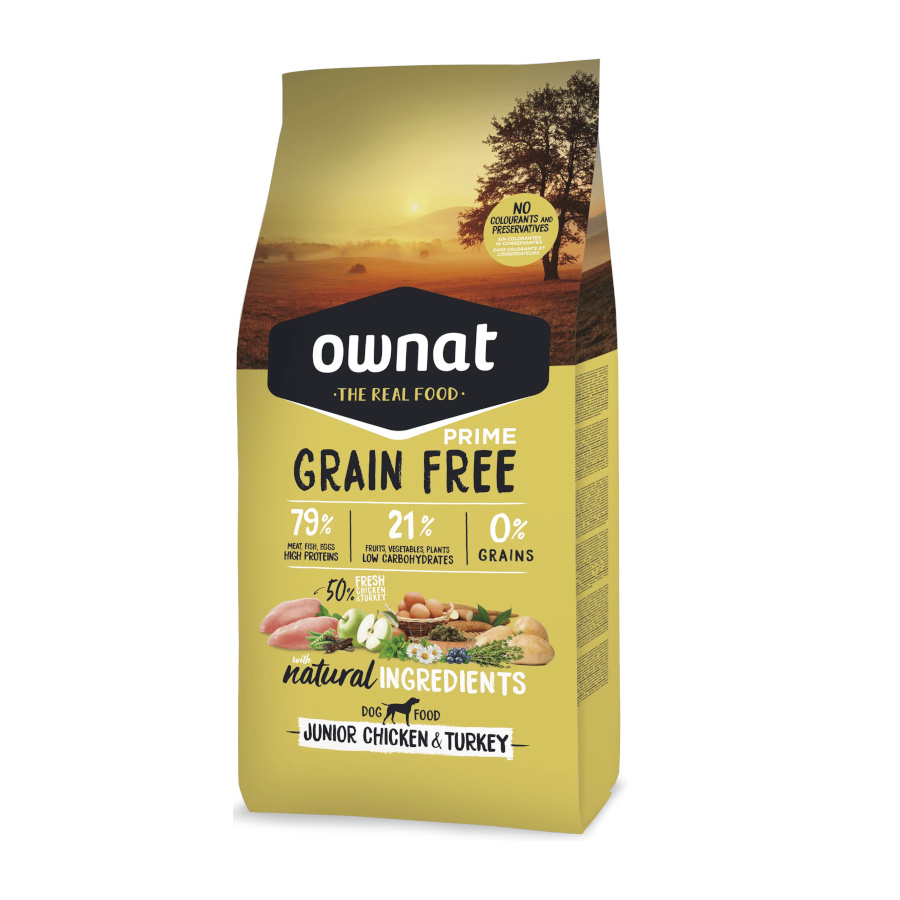 Ração Ownat Junior Prime Grain Free com Frango e Peru para Cães
