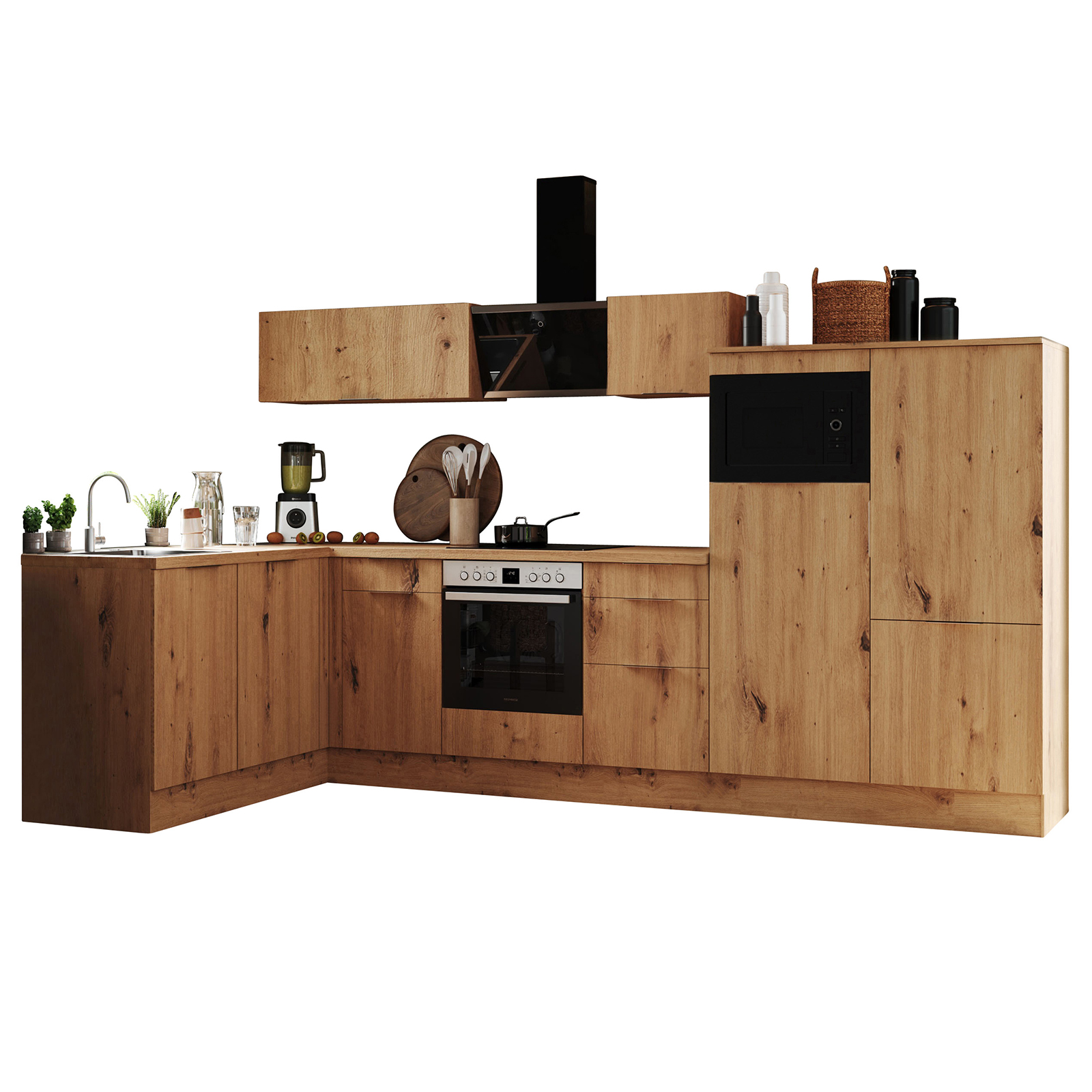 RESPEKTA Winkelküche - Artisan Eiche - mit E-Geräten - 340x175 cm