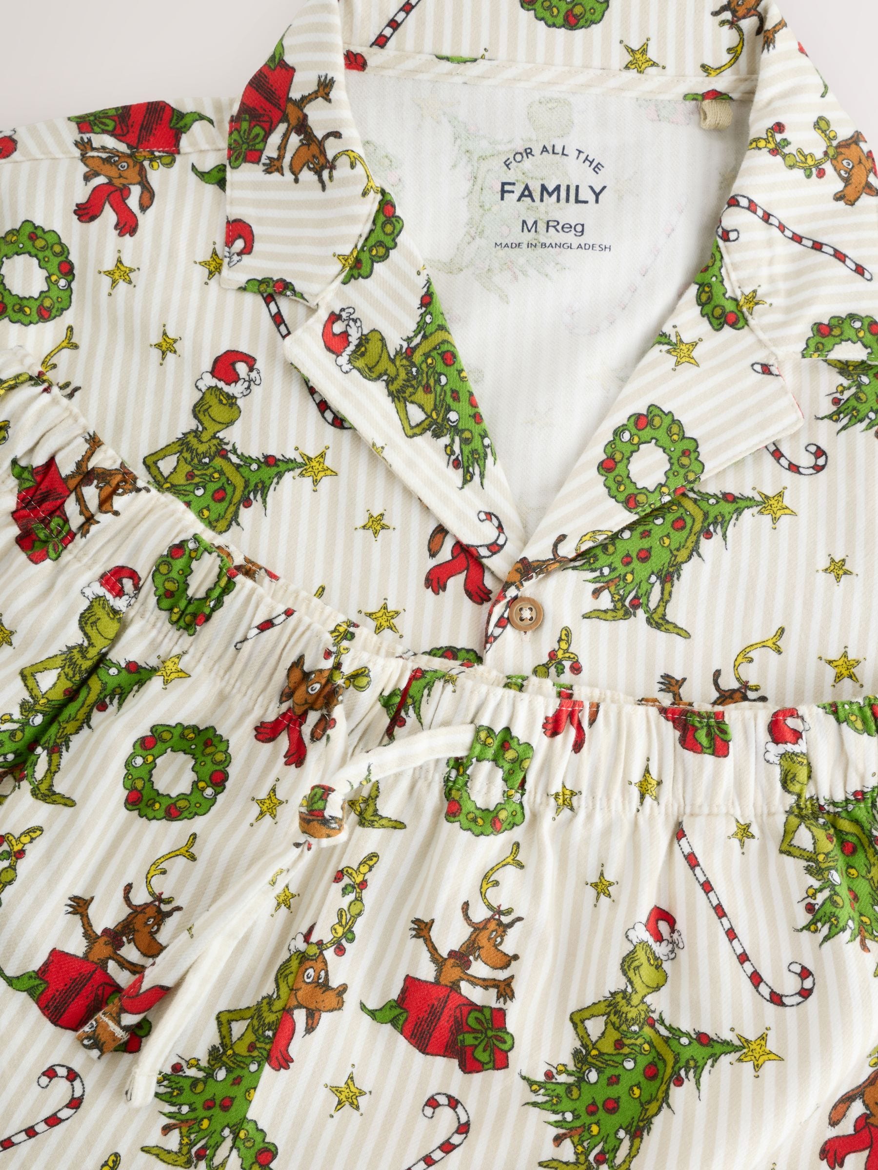 Crème - Grinch Bijpassende Familie Kerstmis Pyjama's met Knoopsluiting
