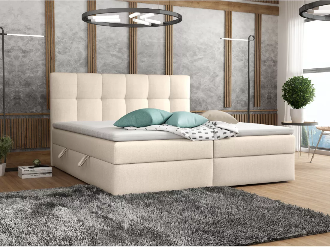 LIT BOX avec surmatelas Corino beige 180x200 cm