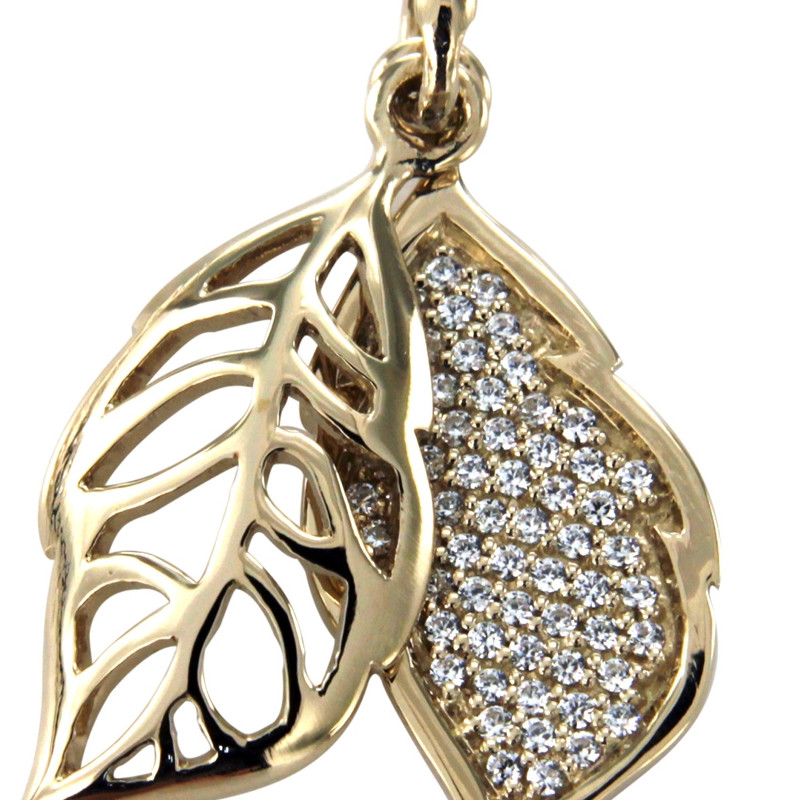 Pendentif Feuille Dorée et Argent 925 orné de Cristaux Swarovski Blanc