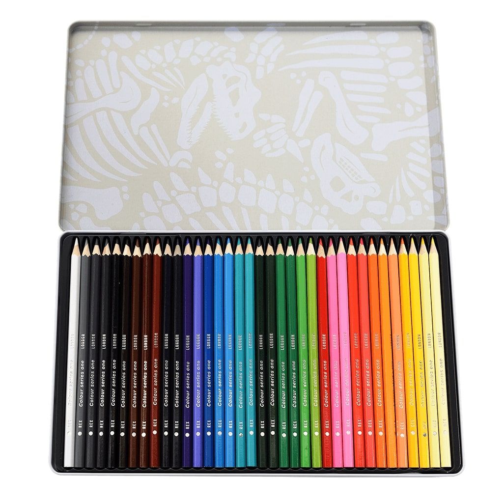 Boite de 36 crayons de couleurs motifs dinosaures Rex London