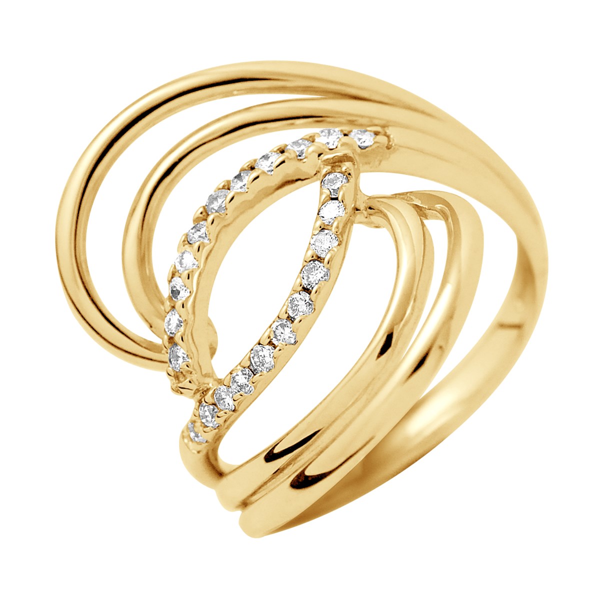 Bague Volutes Diamants 0,20 Cts Or Jaune