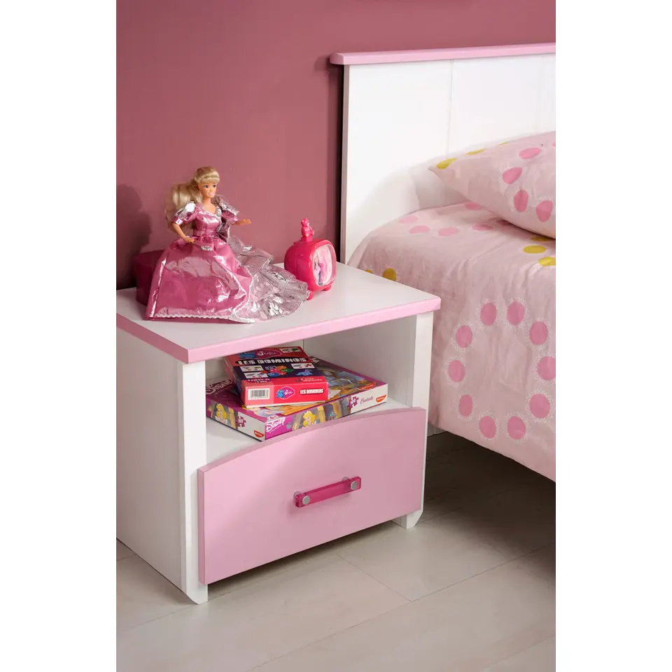 Nachtkastje Kiki - 1 lade - wit/roze