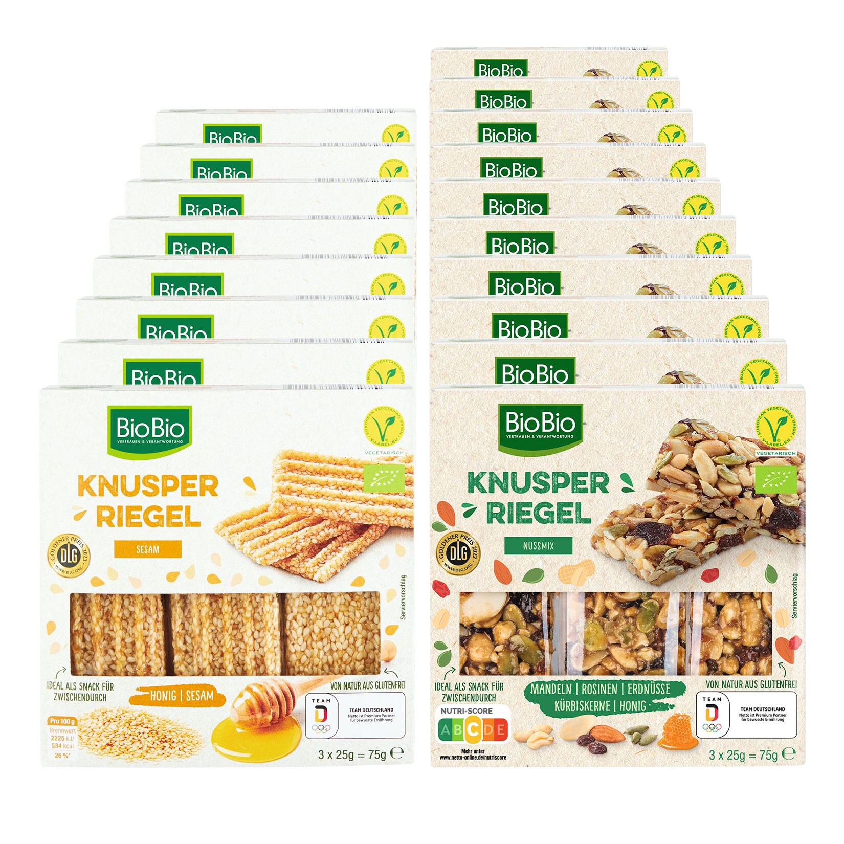 BioBio Bio-Knusperriegel 75 g, verschiedene Sorten, 18er Pack