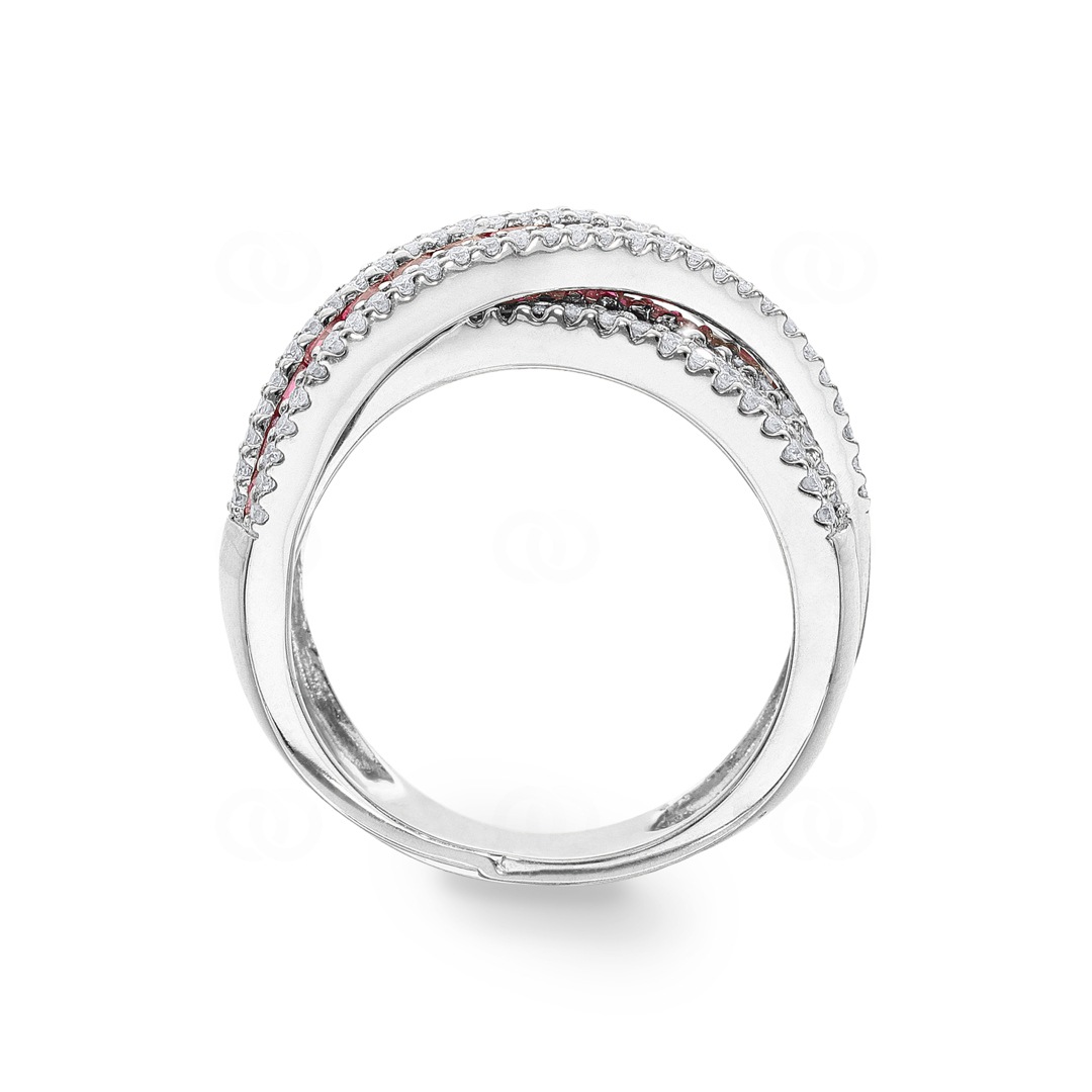 Damenring 750/18 K Weissgold mit Diamanten 0.56 ct H/Si und Rubine