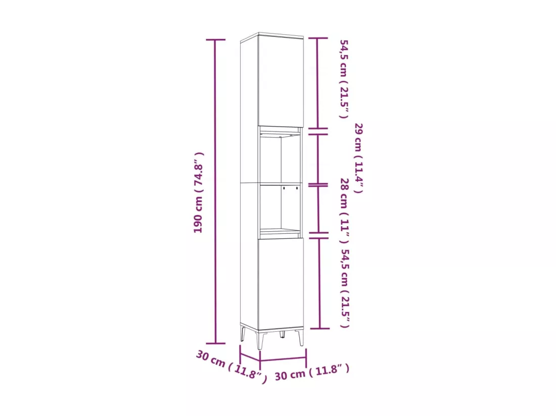 Armoire de bain chêne fumé 30x30x190 cm bois d'ingénierie