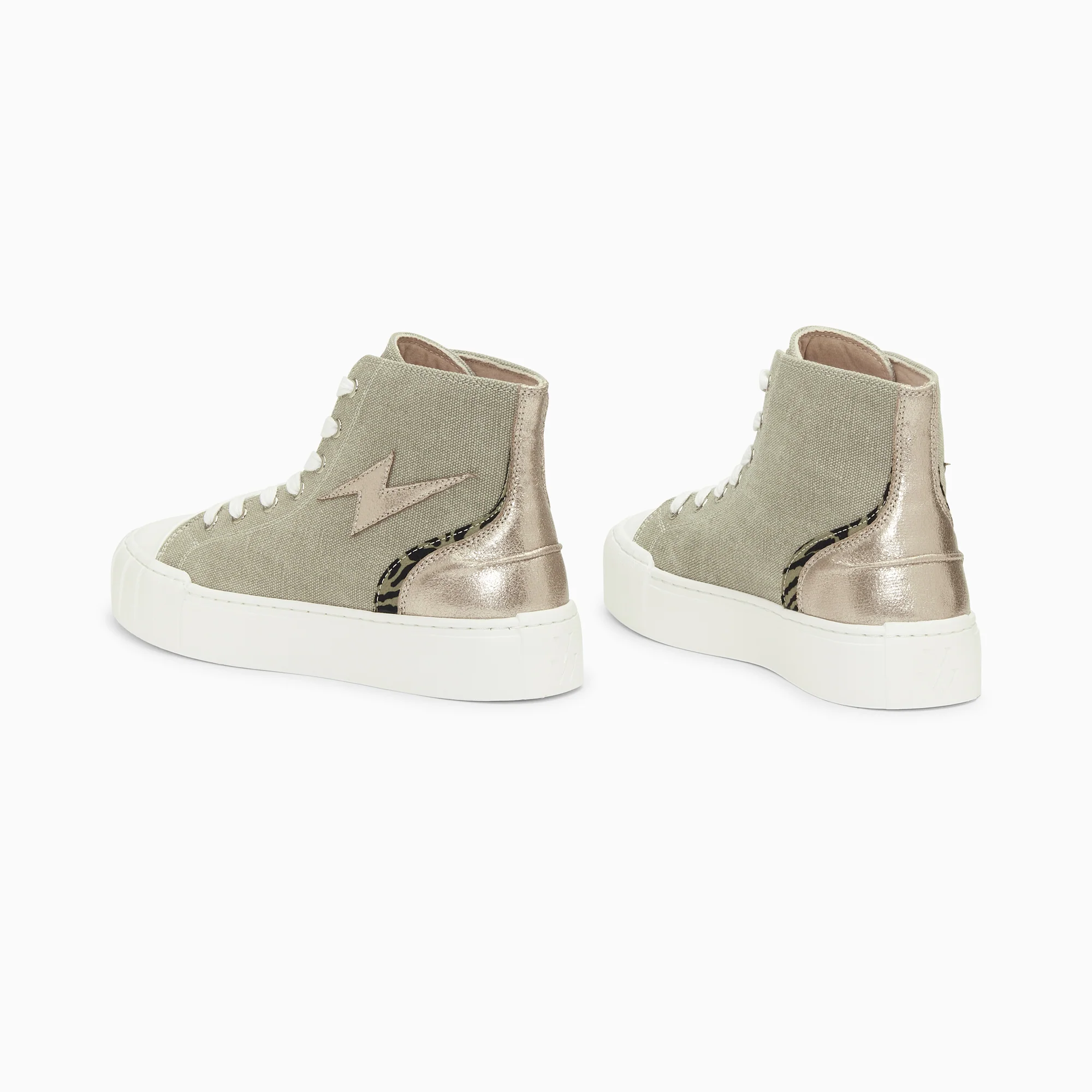 Sneakers-Baskets éclair Laure montantes kaki et champagne