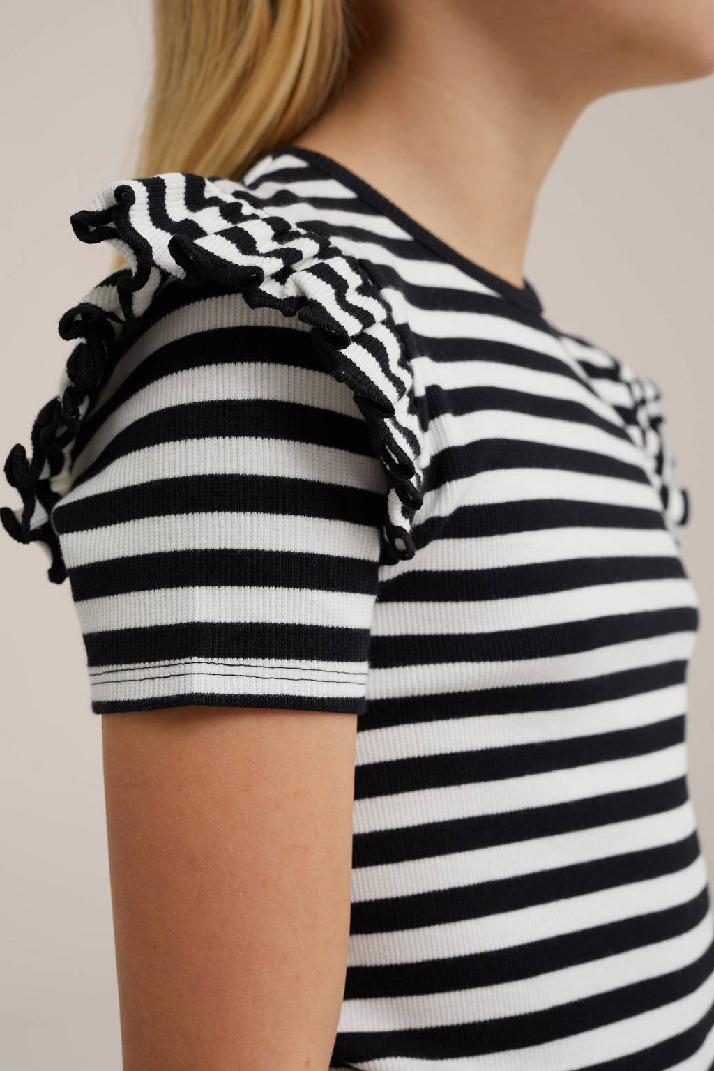 WE Fashion gestreept T-shirt met katoen zwart/wit