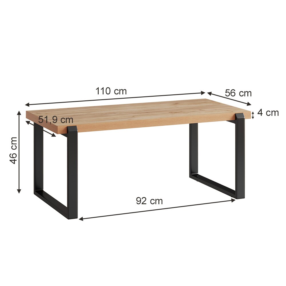 Vicco Couchtisch Halifax Eiche Schwarz 110 x 46 cm mit einem Metallrahmen