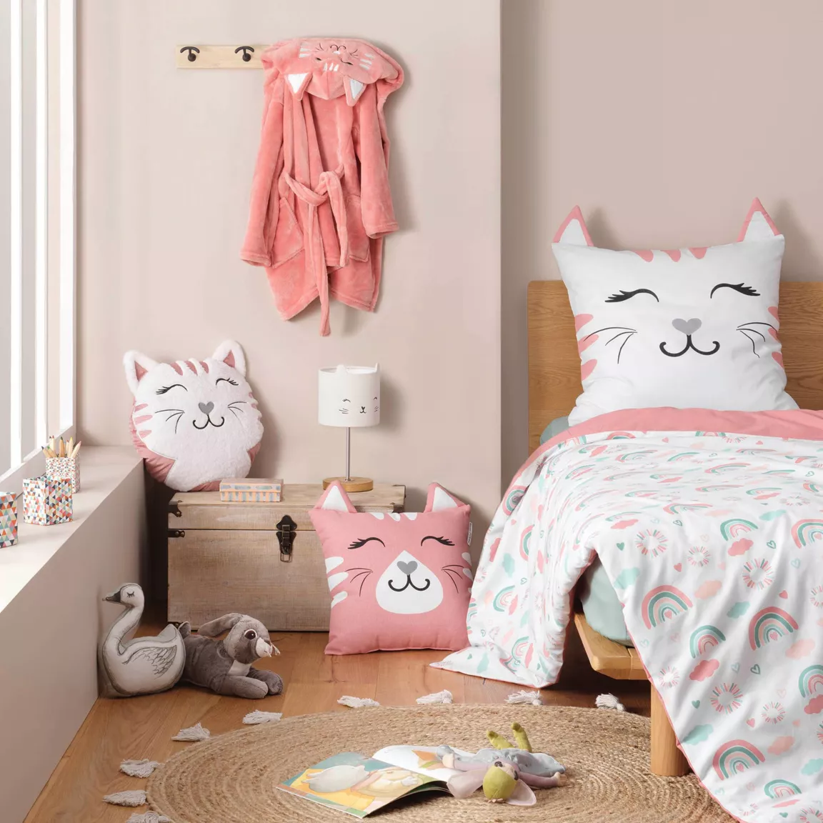 Coussin enfant carré (40 x 40 cm) Chatchat Rose