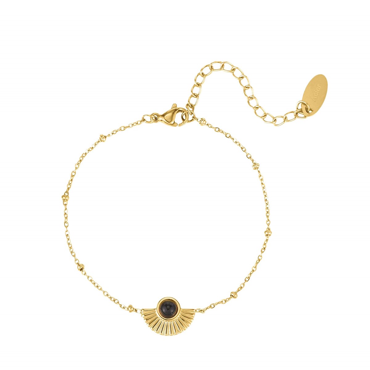 Bracelet Eventail doré or Obsidienne