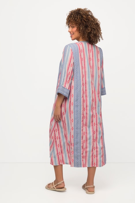 Kaftan, Ethnomuster, A-Linie, Tunika-Ausschnitt, 3/4-Arm