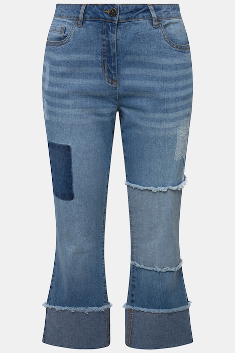 Jeans, weites Bein, Patches, 5-Pocket, Umschlagsaum