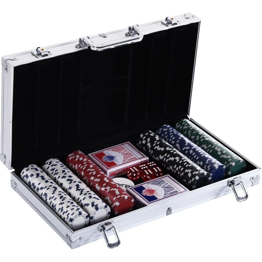 HOMCOM Pokerkoffer mit 300 Chips silber