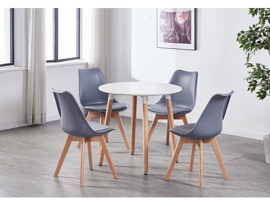 LIFE INTERIORS - Ensemble table et chaises Table blanche ronde + 4 chaises scandinaves grises - ensembl...