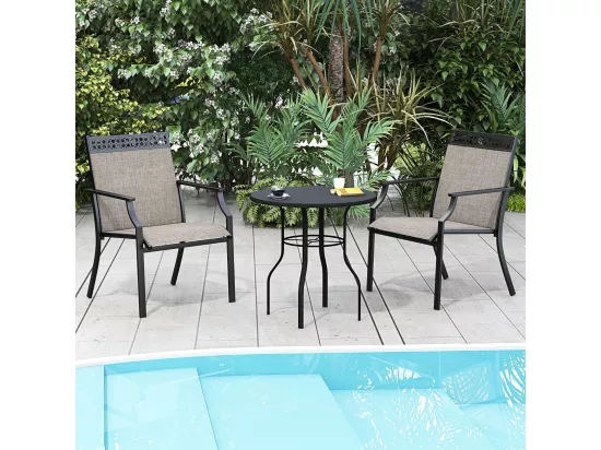 Lot de 2 Chaises de Jardin avec Cadre en Métal, Chaises à Dossier Haut en Teslin à Séchage Rapide, Fauteuil d'Extérieur pour Toutes Saisons, Charge 150 KG, pour Cour, Balcon, Piscine (Café)