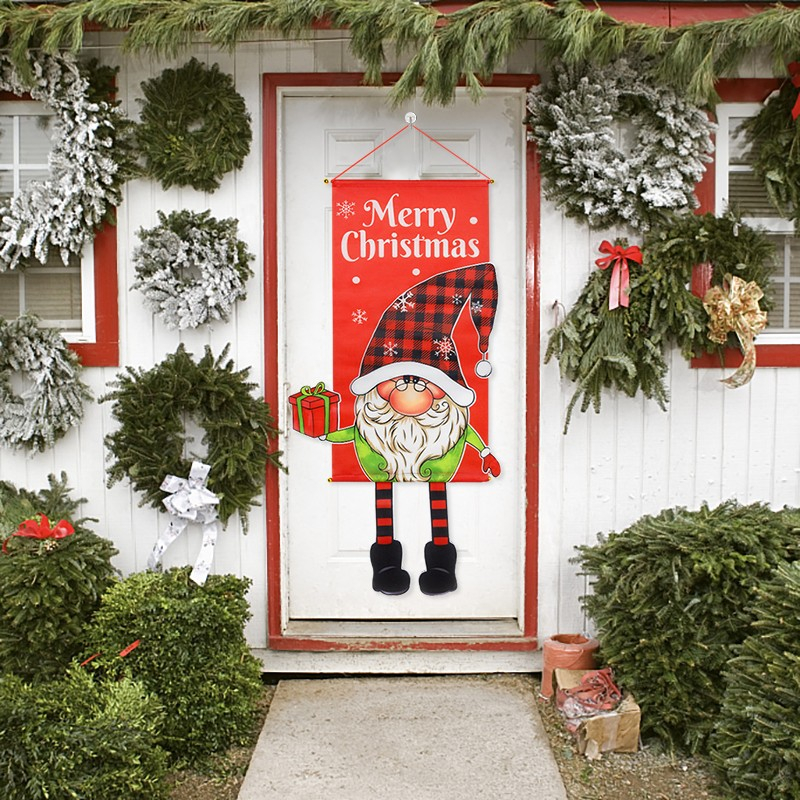 (40x110cm) Weihnachts Haustür Banner Christmas Fahne Deko Türschild - Grüner Bösewicht