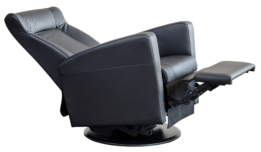 Royal recliner Hud Zenith 24 sort med sider i sort PVC. Manuell hvilefunksjon med sving- og vippefunksjon.